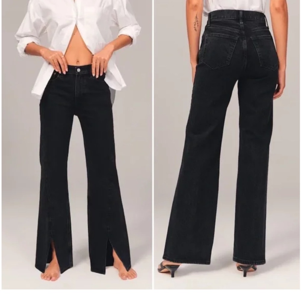 A&F Curve Love High Rise 90s Relaxed Jean, Black with Vent Hem 25 Short